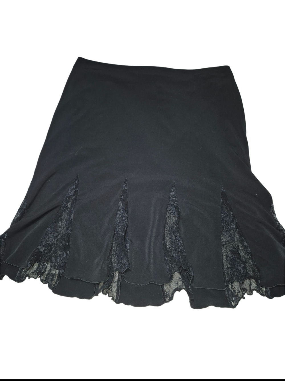 Vintage 90's Joseph Ribkoff Black Lace Insert Flounced A-Line Skirt Size 10